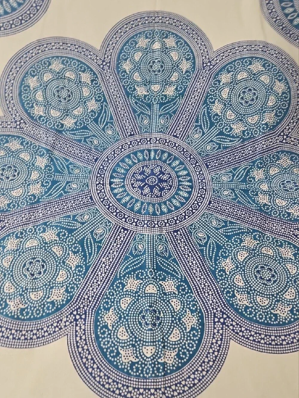 Cream and Blue Floral Mandala Tapestry Wall Hanging
